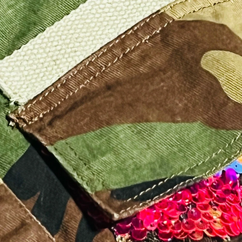 VEVERET camo sequin sheer back contrast crop jacket S M L - Picture 4 of 6